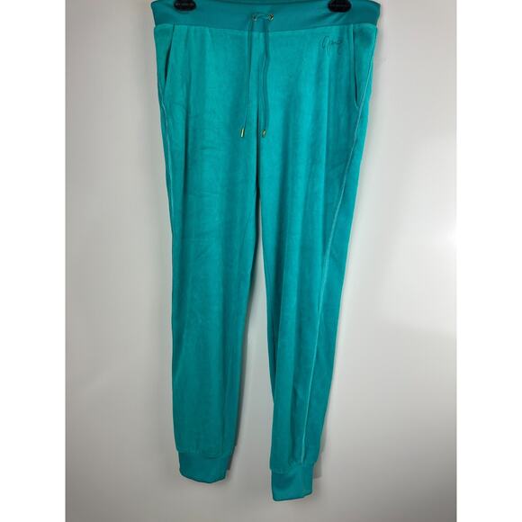 Juicy Couture Y2K Terry Velour Track Jacket Pants Teal Rhinestone J Jogger Set L - Picture 10 of 16